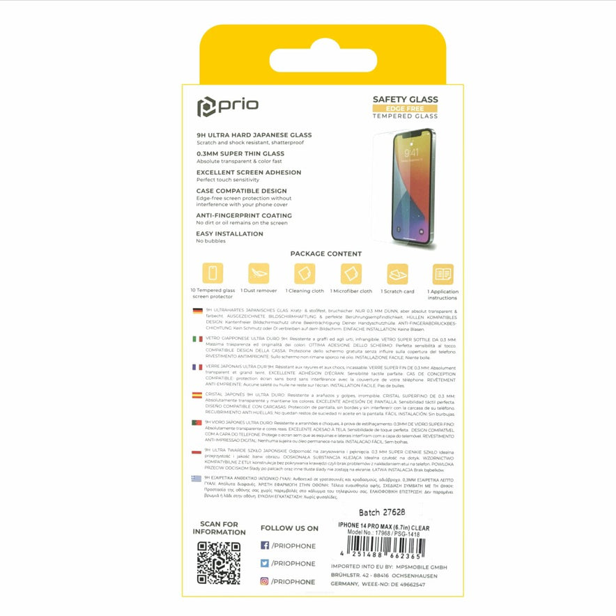 prio 10x Displayschutzglas für iPhone 14 Pro Max transparent