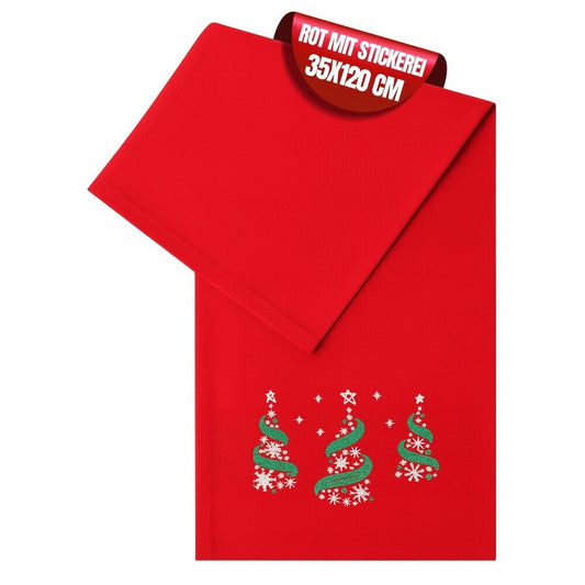 Tischsets Weihnachten, 4er Set Rot Gold Rentier-Stickerei, Abwaschbar 45x35 cm