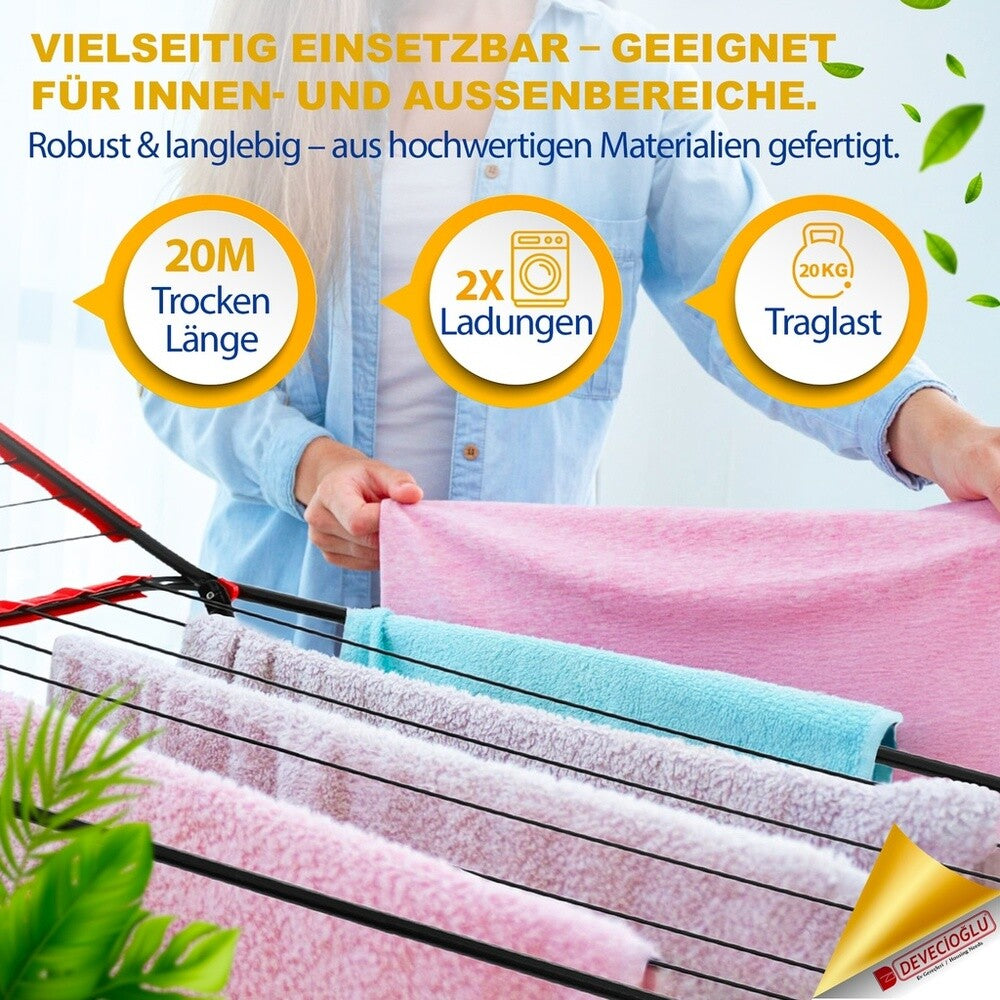 Devecioğlu Flügelwäschetrockner, Klappbar, 20m Trockenlänge, Standtrockner