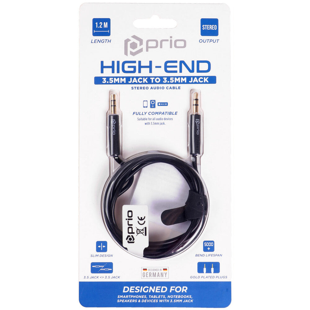prio High-End 3.5mm auf 3.5mm AUX Audiokabel / Klinkenkabel - 1,2 m Schwarz