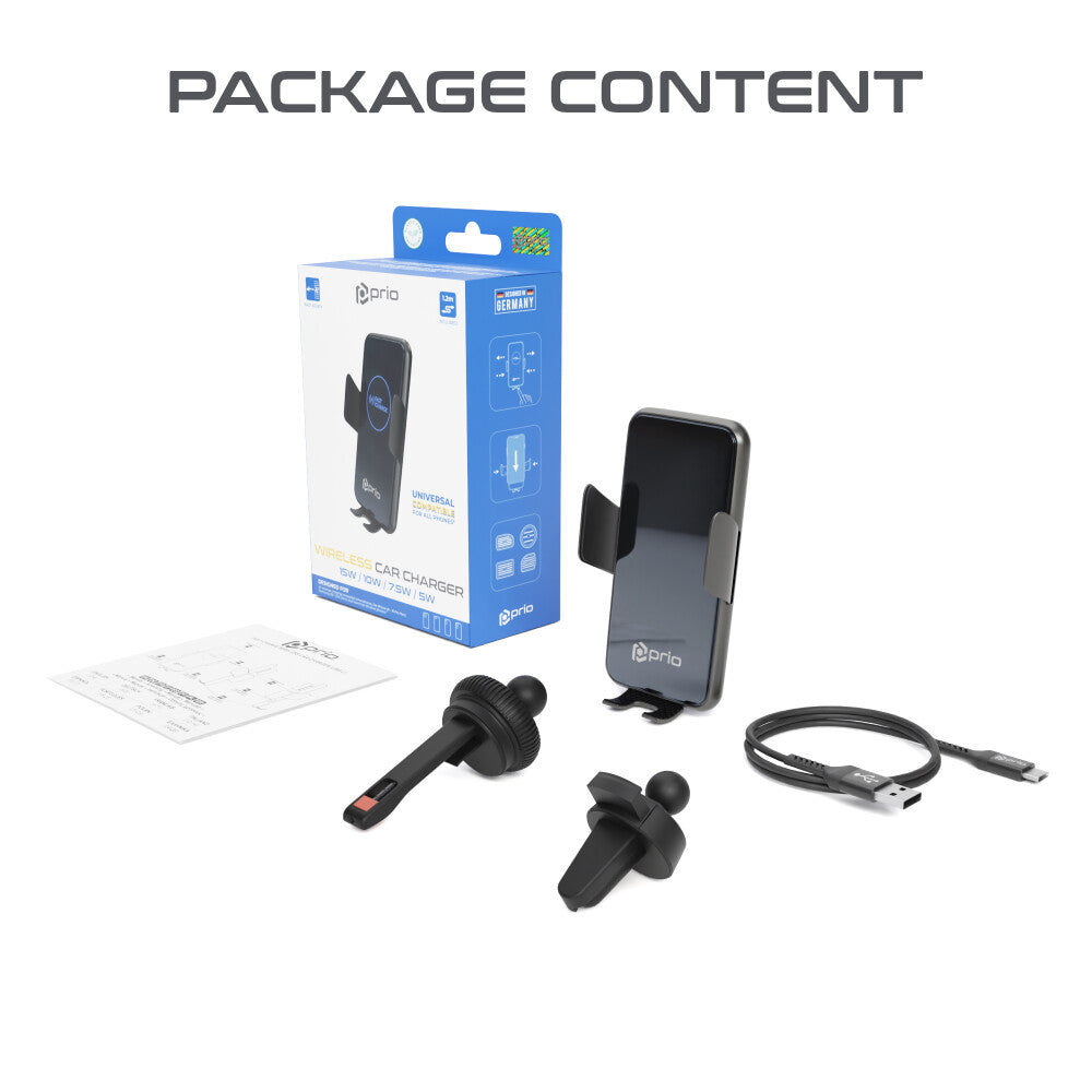 prio kabelloses KFZ-Schnellladegerät 15W (USB C) schwarz
