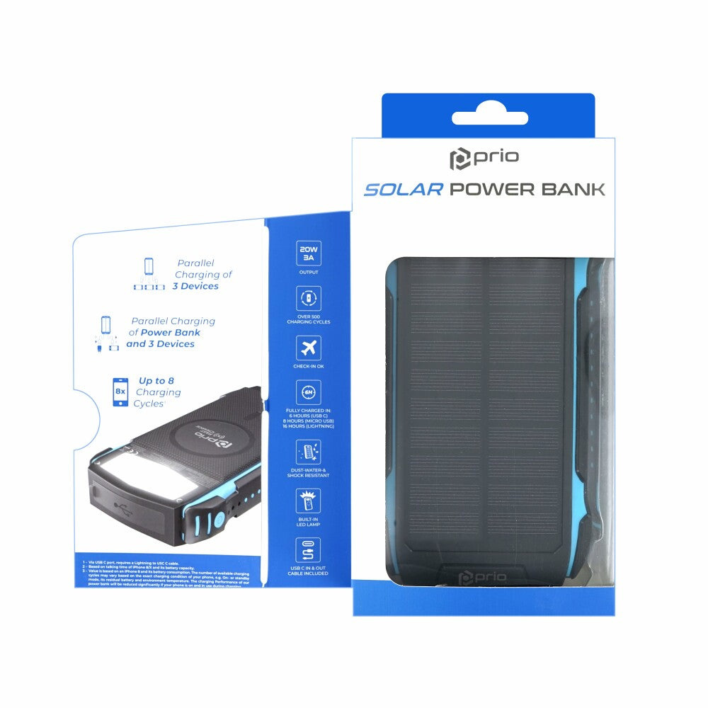 prio Solar Fast Charge Power Bank 20.000mAh (22.5W SCP/ 20W PD / 18W QC3.0) schwarz