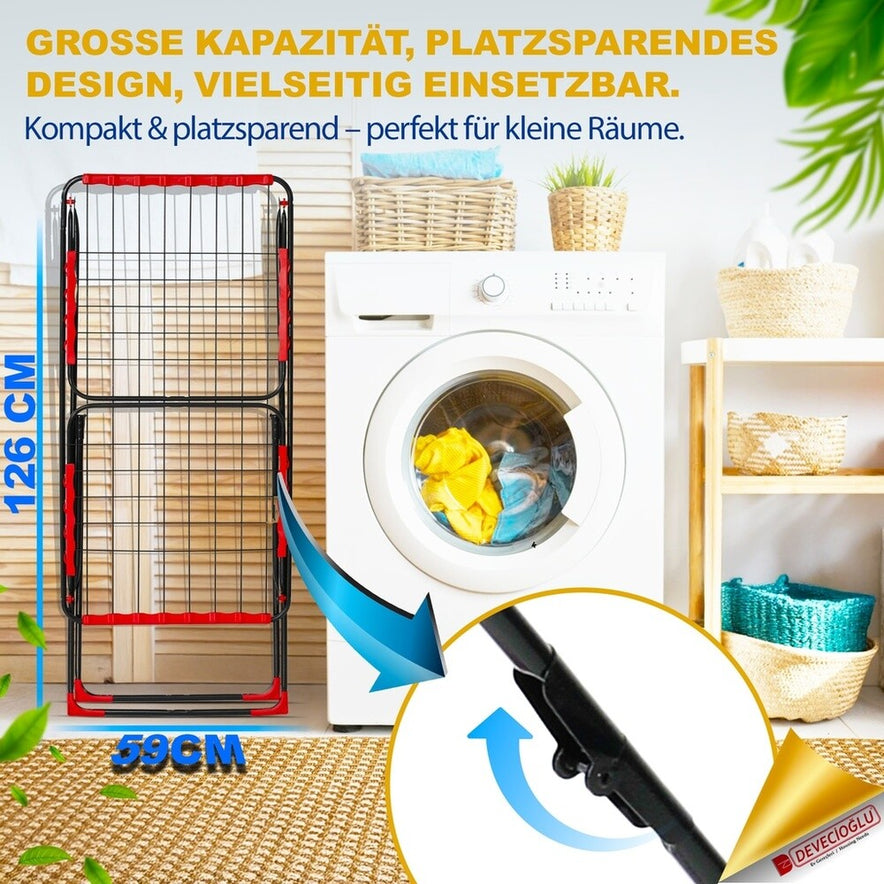 Devecioğlu Flügelwäschetrockner, Klappbar, 20m Trockenlänge, Standtrockner