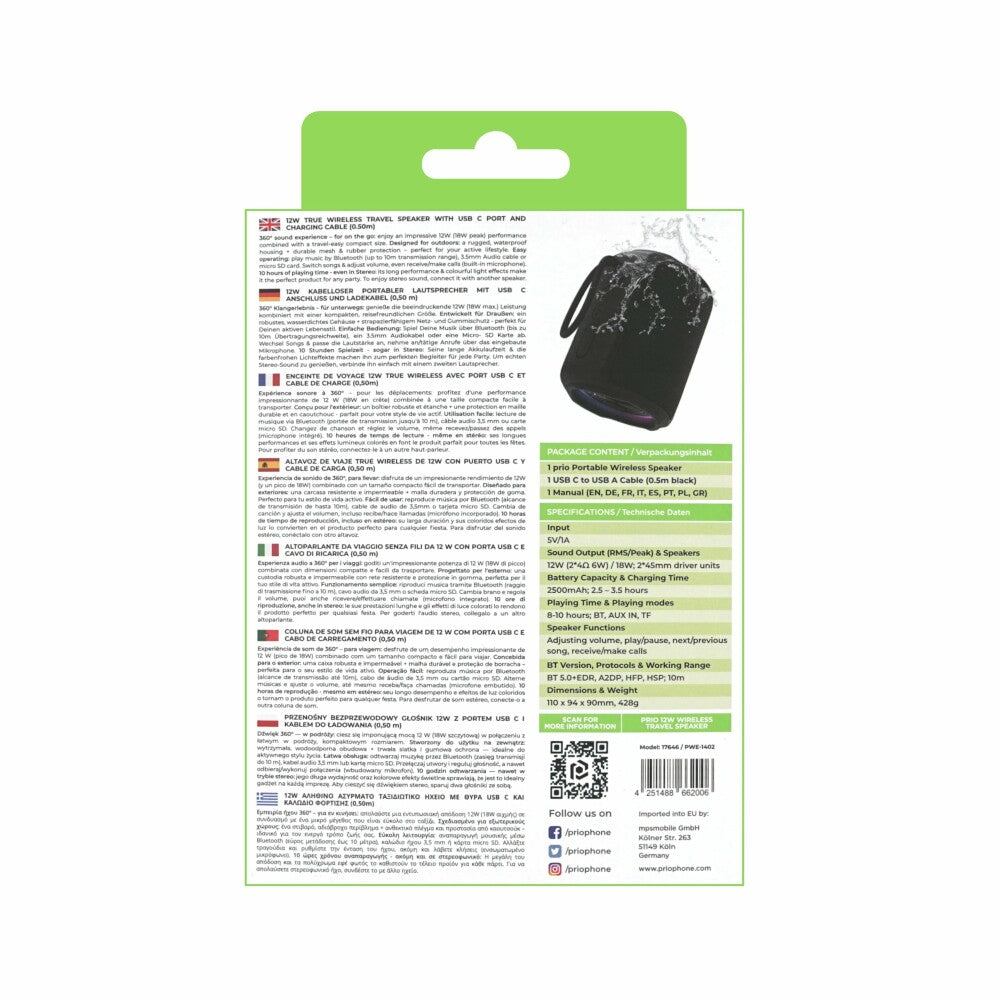 prio 12W True Wireless Reise-Lautsprecher HIT