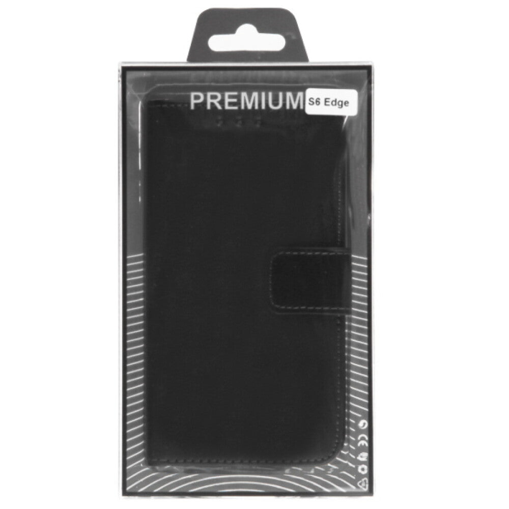 Book Case Handyhülle für Galaxy S6 Edge Schwarz Leder Schutzhülle
