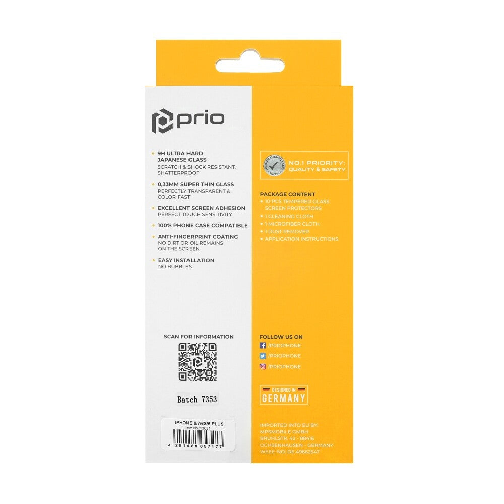 prio 10x Displayschutzglas für iPhone 8/7/6S/6 Plus transparent