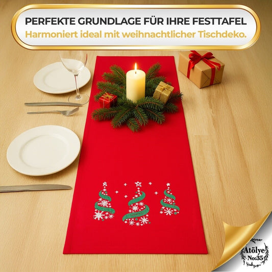 Tischsets Weihnachten, 4er Set Rot Gold Rentier-Stickerei, Abwaschbar 45x35 cm
