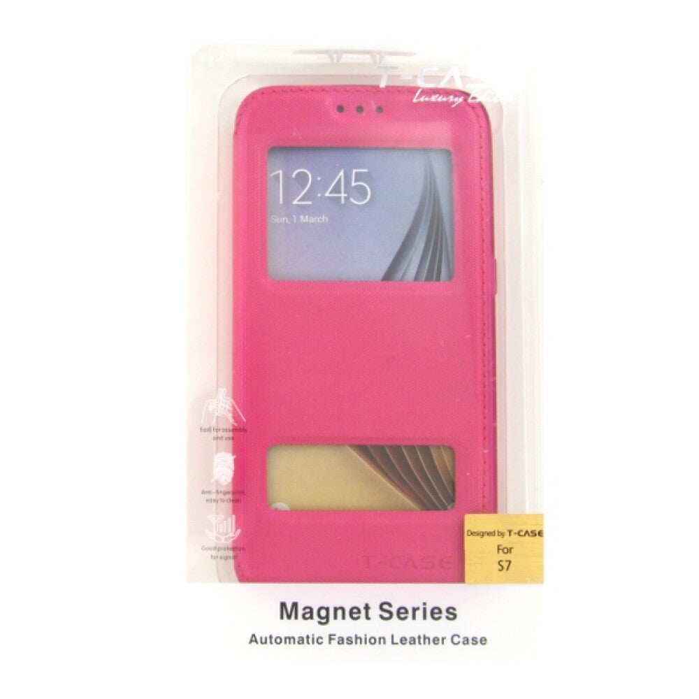 Lux Magnet Flip Handyhülle für Samsung Galaxy S7 Pink Schutz Case