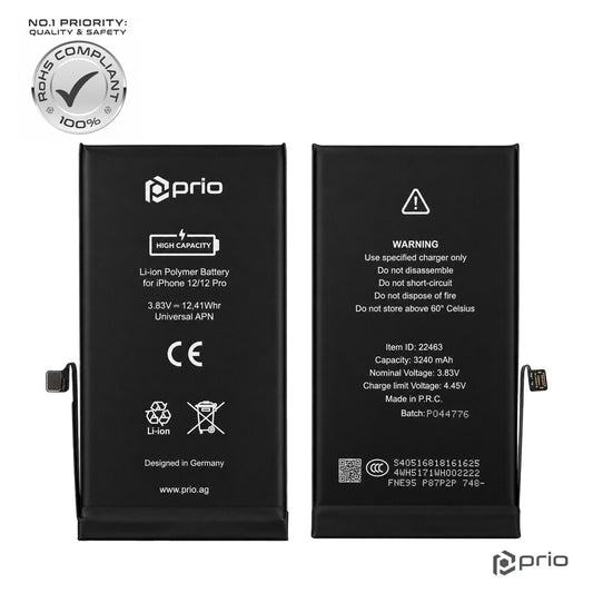 prio Hochleistungsakku für iPhone 12/12 Pro (3240 mAh) - Universal APN -