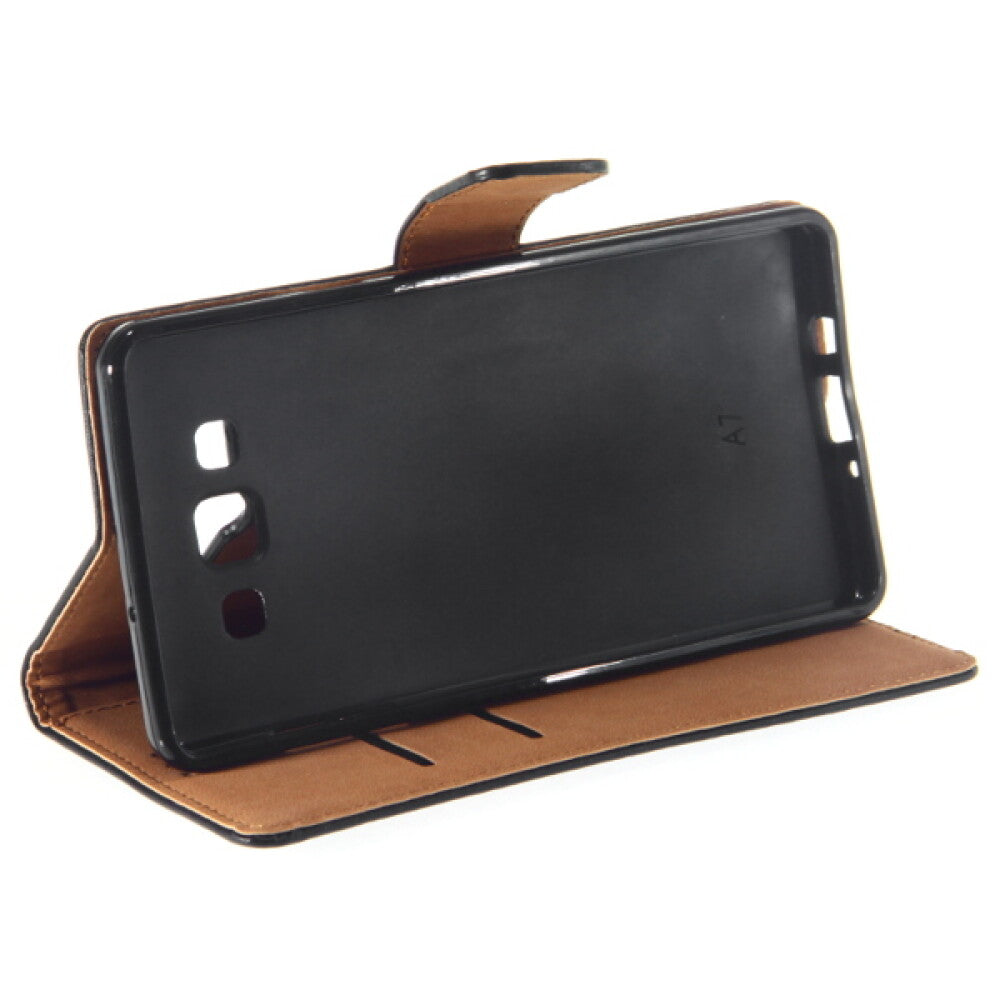 Book Case Handyhülle für Galaxy A700 Schwarz Leder 4250710560868