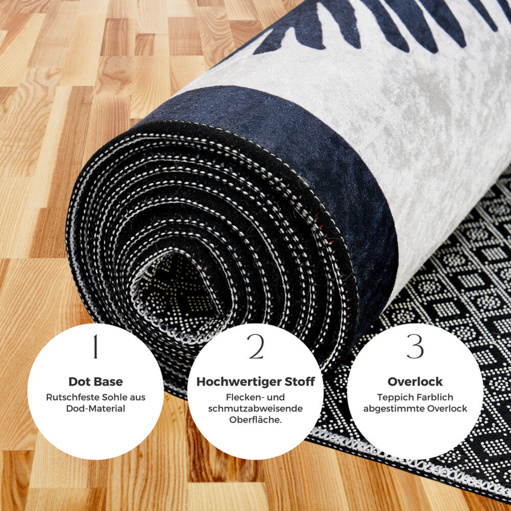 miqna Moderner Küchenläufer Waschbar Rutschfest Teppich Schwarz Weiß Hauptbild