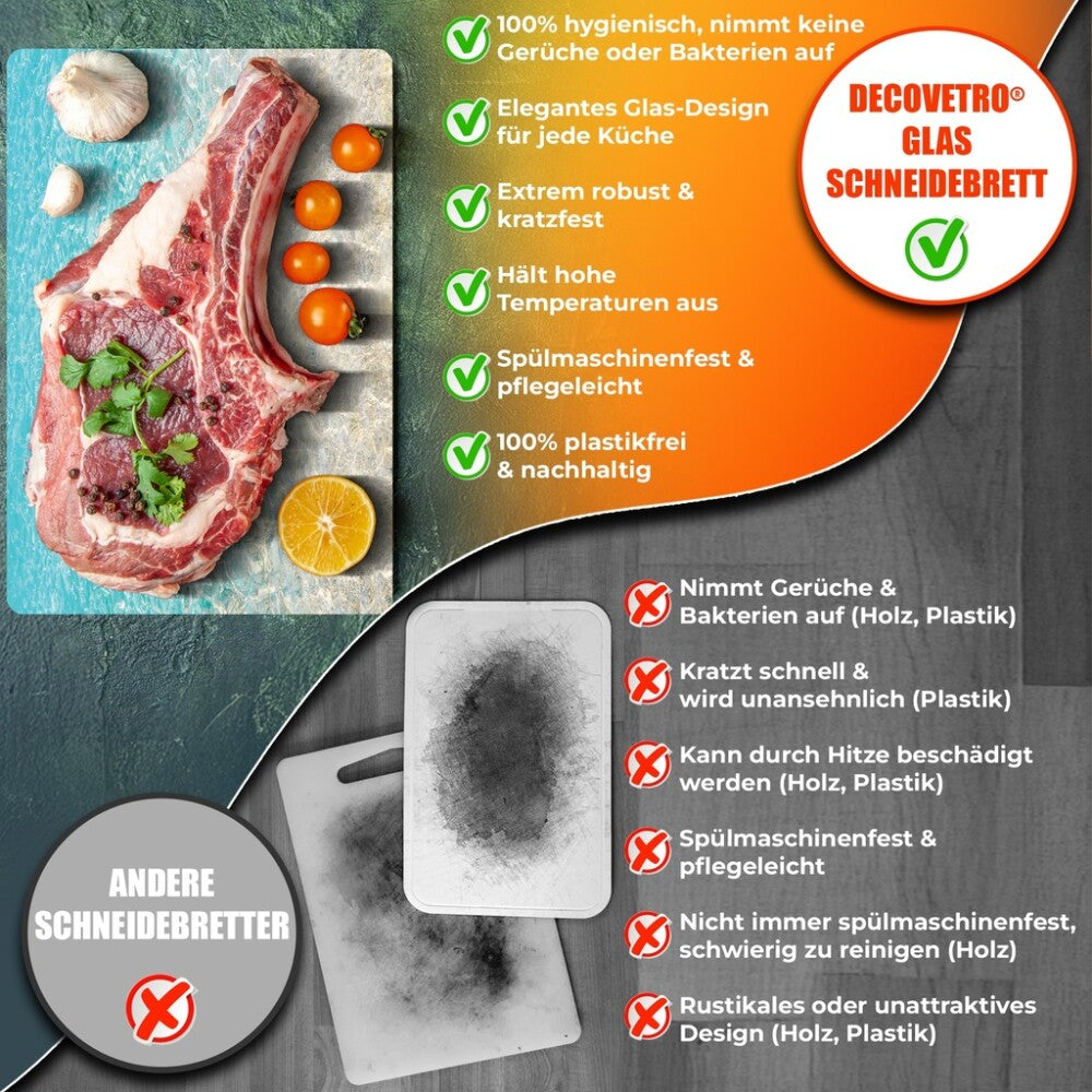 Decovetro Schneidebrett Glas |40x30cm | Glasschneidebrett | Leicht zu reinigen
