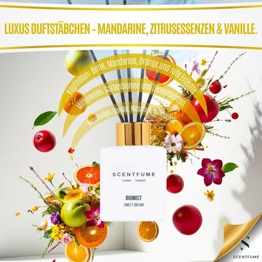 SCENTFUME Raumduft mit Duftstäbchen, Birne, Mandarine, Orange, 110 ml