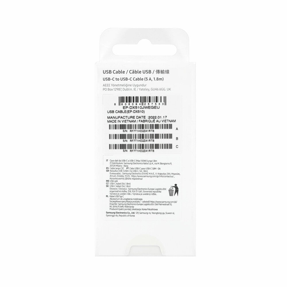 Original Samsung USB-C Kabel 5A Weiß EP-DX510JWEGEU