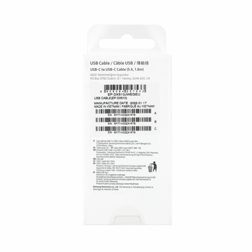 Original Samsung USB-C Kabel 5A Weiß EP-DX510JWEGEU
