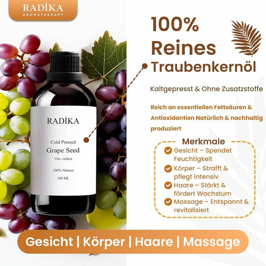 Traubenkernöl, Kaltgepresst, 100% Rein, BIO, natürlich, 100 ml