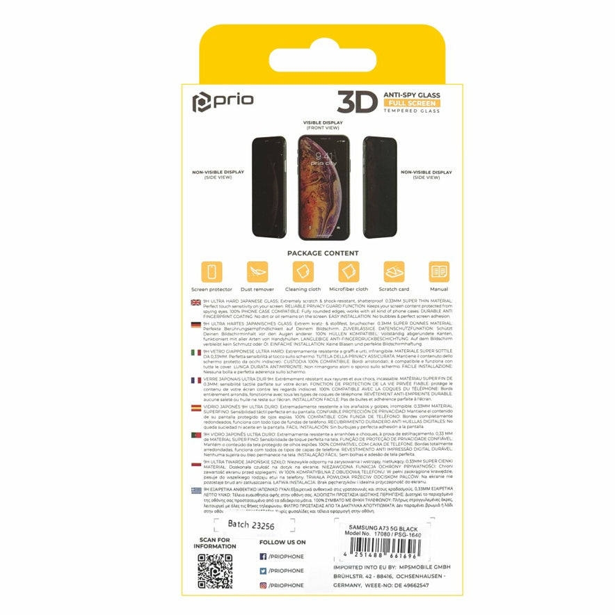 prio 3D Anti-Spy Screen Protector Glass for Samsung A73 5G black