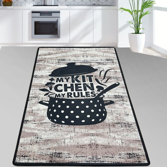 miqna Küchenteppich Grau Weiß Schwarz, rutschfest – Design My Kitchen Rules