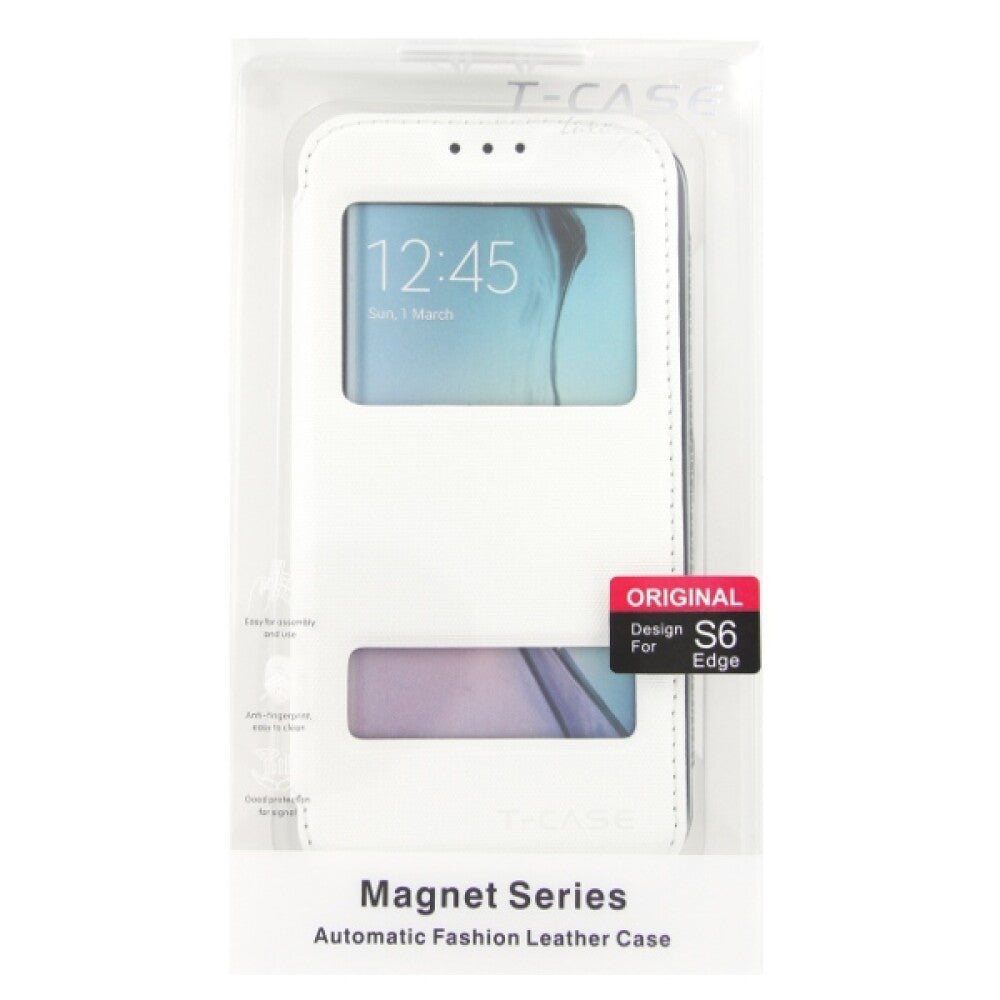 Flip Cover Handyhülle für Samsung S6 Edge Weiß Magnetisch