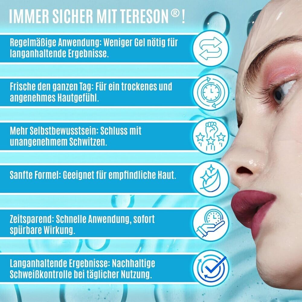 Tereson Antitranspirant Gel, Bei Schwitzen im Gesicht, 50 ml x2