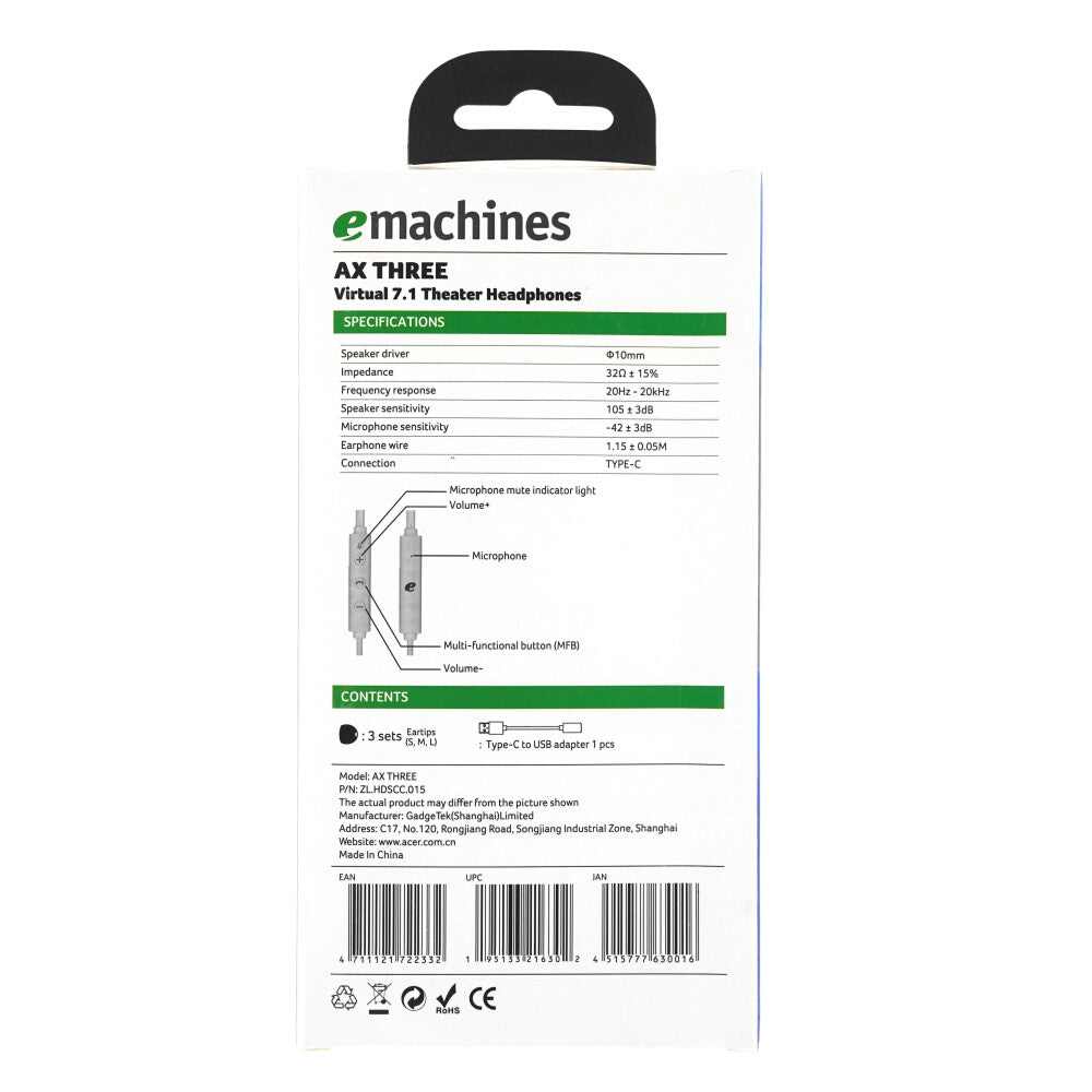 Original Emachines by Acer AX-THREE kabelgebundenes Headset weiß