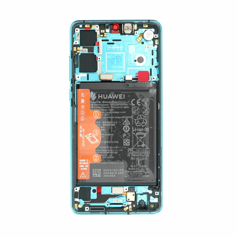 Original Display für Huawei P30 LCD + Rahmen + Akku aurora blau 02354HRH