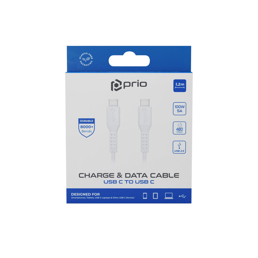 prio High-Speed Charge & Sync USB C zu USB C Kabel 5A 1,2m weiß