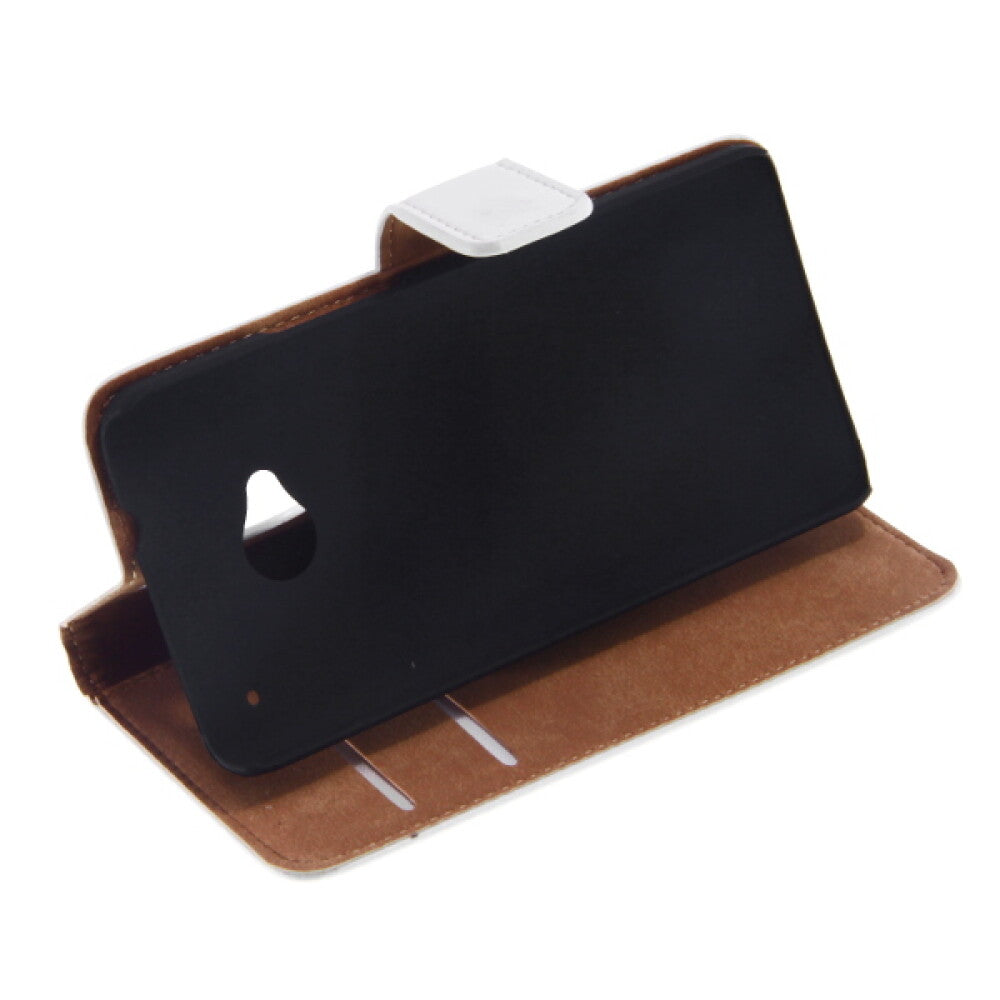 Schlanke Handyhülle für HTC M7 Weiß - Ledertasche Schutz 4250710508976