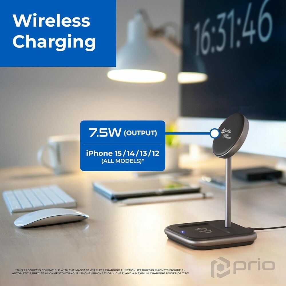 Prio 15W 2 in 1 Wireless Charger MAG (USB C) schwarz