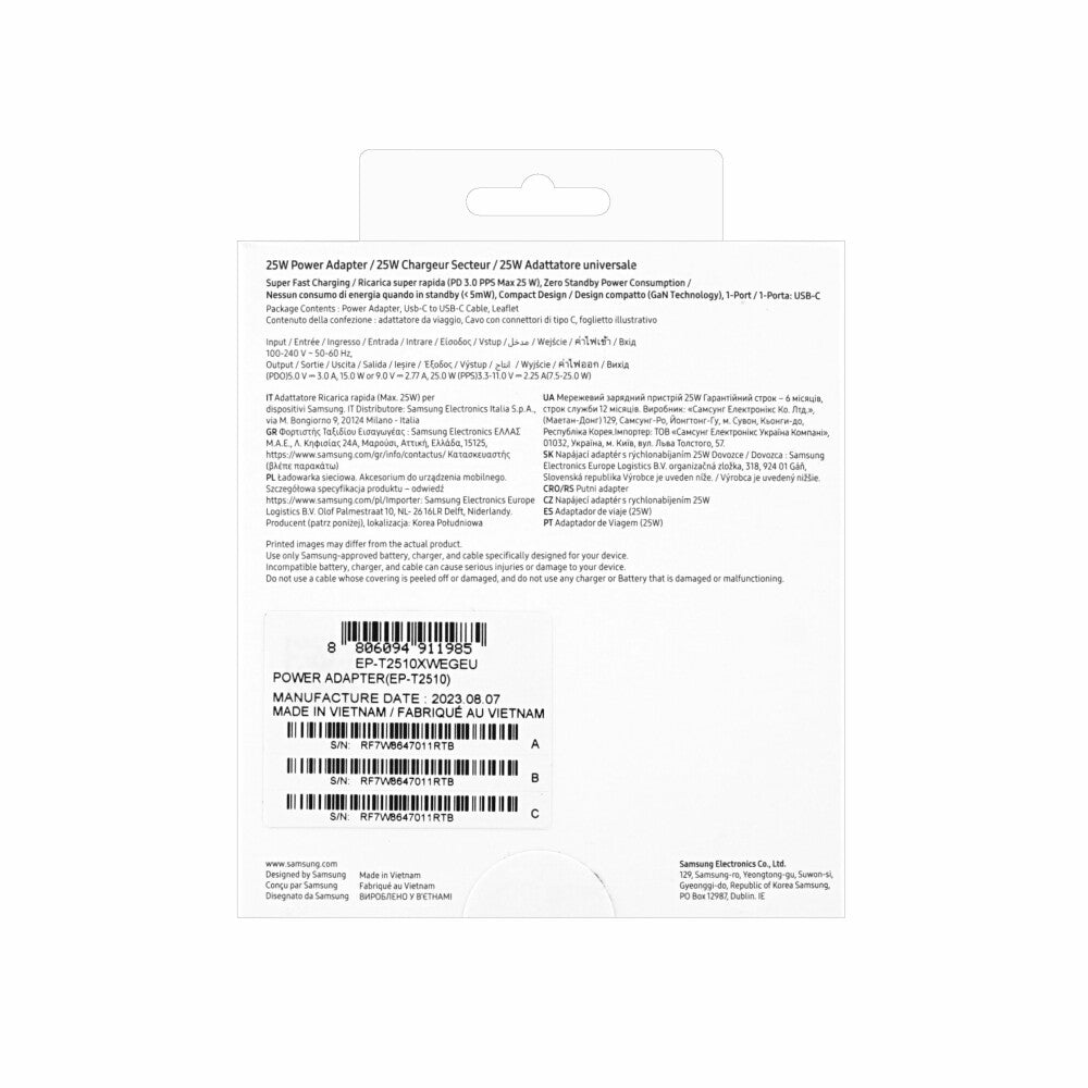 Original Samsung Schnellladegerät 25W USB-C Netzteil Kabel Weiß EP-T2510XWEGEU