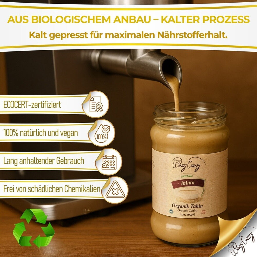 100% Natur Tahini Bio Sesampaste – ECOCERT Zertifiziert, 300g | Vegan & Gesund