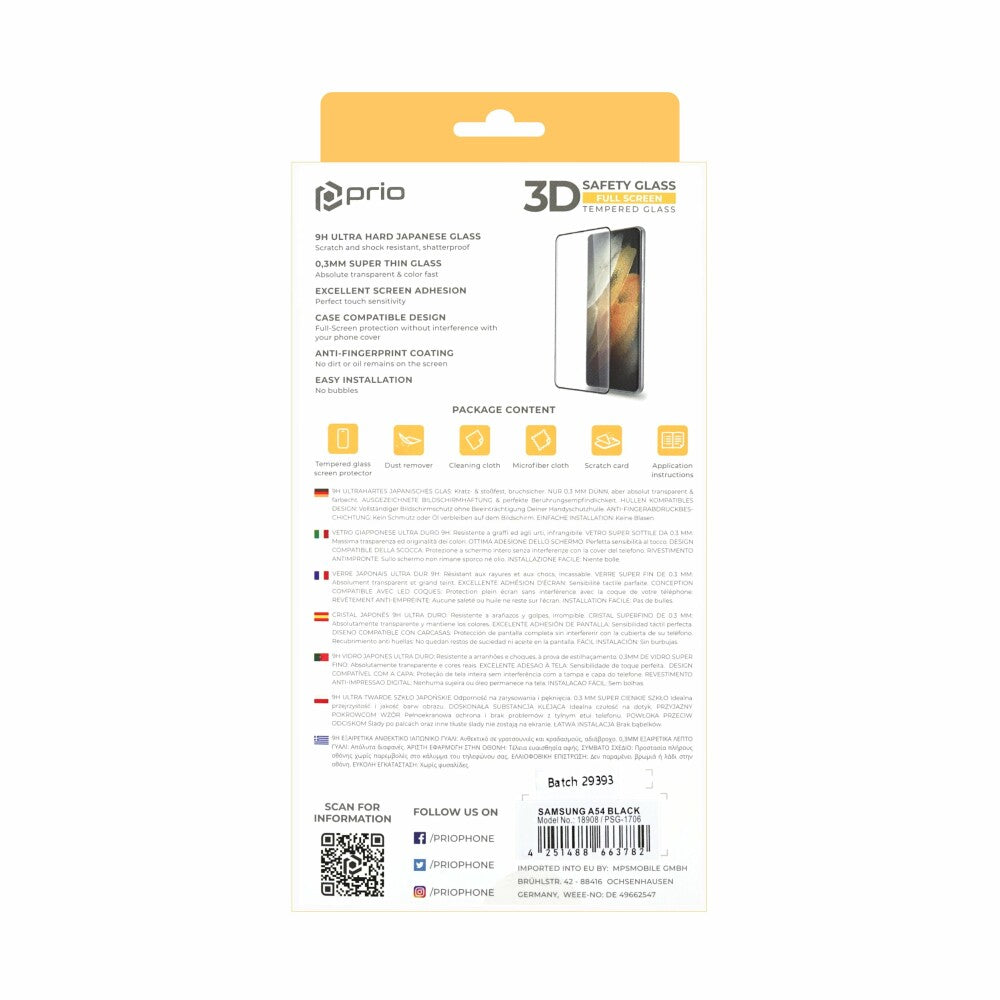 prio 3D Displayschutzglas / Bildschirmschutz für Samsung A54 schwarz