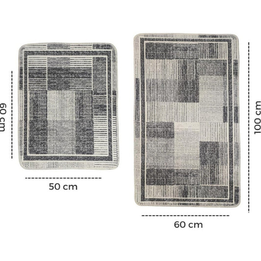 Miqna 2-tlg. rutschfestes Badteppich Set , waschbar (60x100 & 50x60 cm)