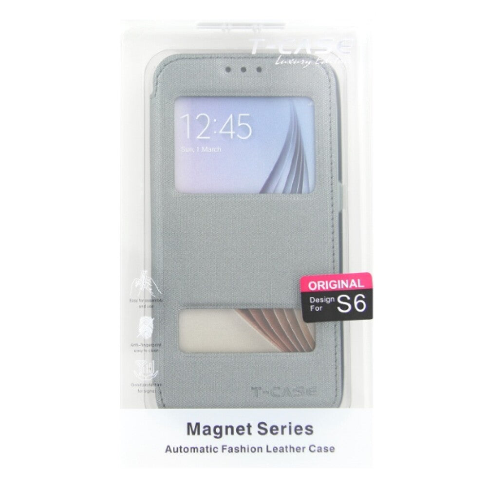 Flip Handyhülle für Samsung Galaxy S6 Grau Magnet Schutz Case