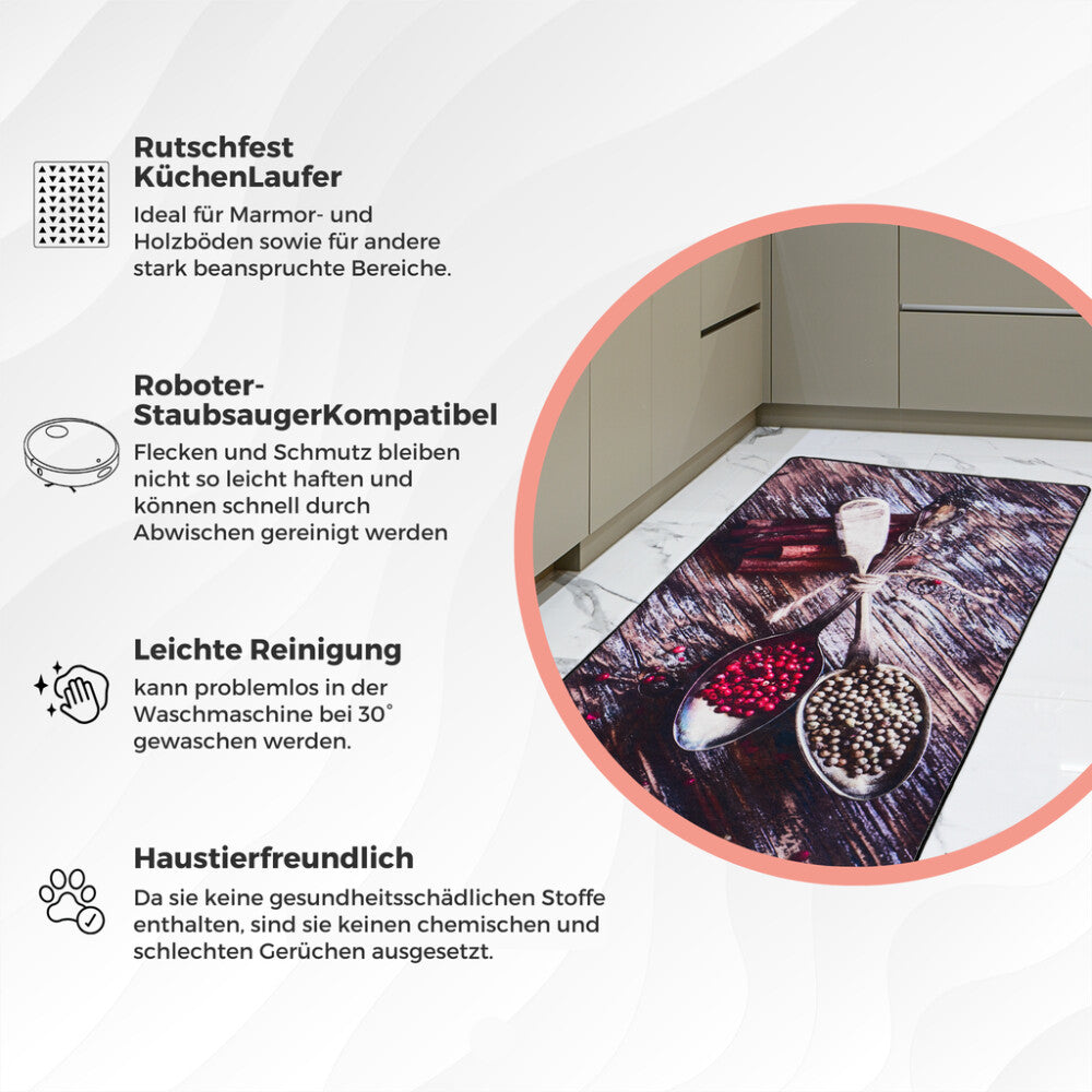 miqna Küchenteppich rutschfest, Waschbarer Küchenläufer Schwarz (Spice 100x200) Hauptbild