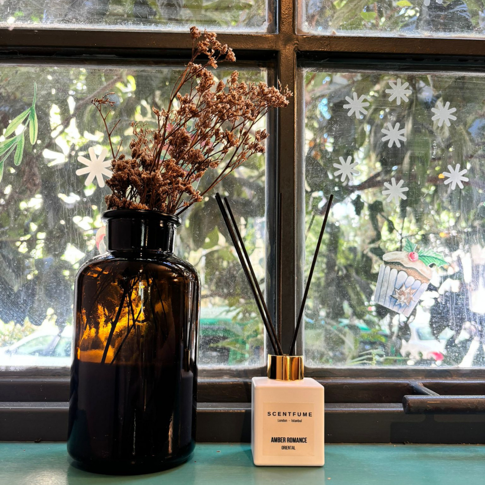 SCENTFUME Raumduft mit Duftstäbchen, Amber, Moschus, Vanillenoten, 110 ml