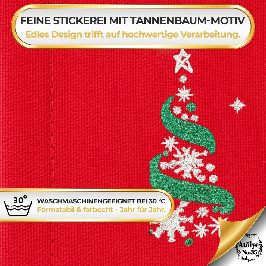 Tischsets Weihnachten, 4er Set Rot Gold Rentier-Stickerei, Abwaschbar 45x35 cm