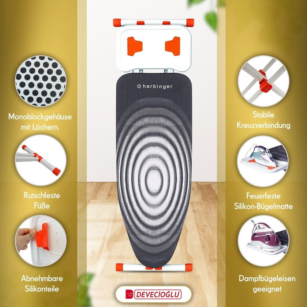 Bügelbrett, Bügeleisen Ablage, Bügelbrettbezug 43x123cm, Höhe 55-90cm, Grau