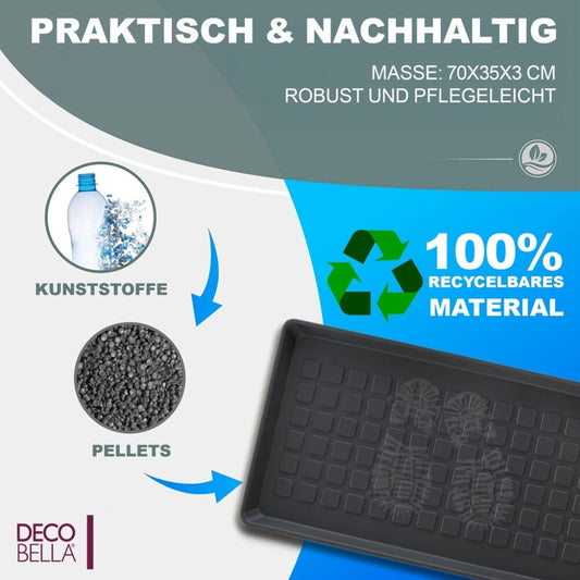 DECOBELLA 3 Stück Schuhabtropfschale | Schuhtablett Grau | 70x35x3 cm Schuhwanne