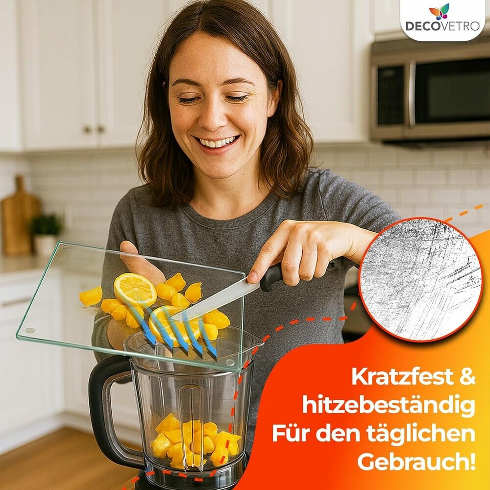 Decovetro Schneidebrett Glas |40x30cm | Glasschneidebrett | Leicht zu reinigen