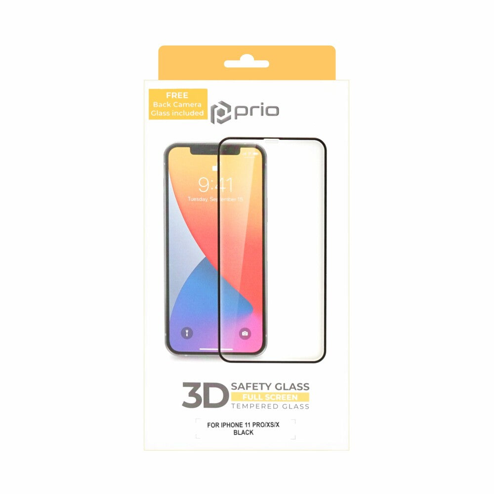 prio 3D Displayschutzglas für iPhone 11 Pro/XS/X + Kameraglas schwarz