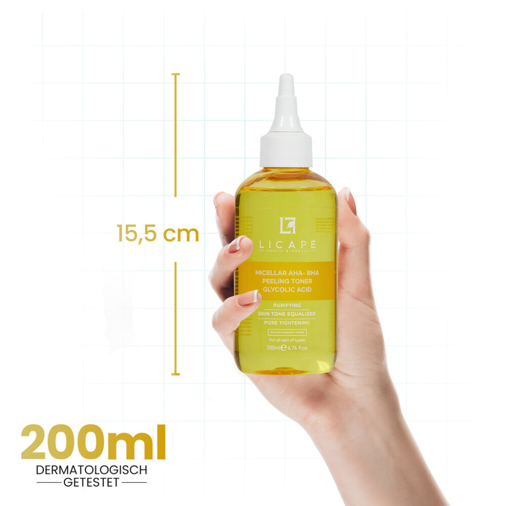 Peeling Gesichtswasser 200 ml - Mit Glycolsäure AHA-BHA & Tiefenreinigung