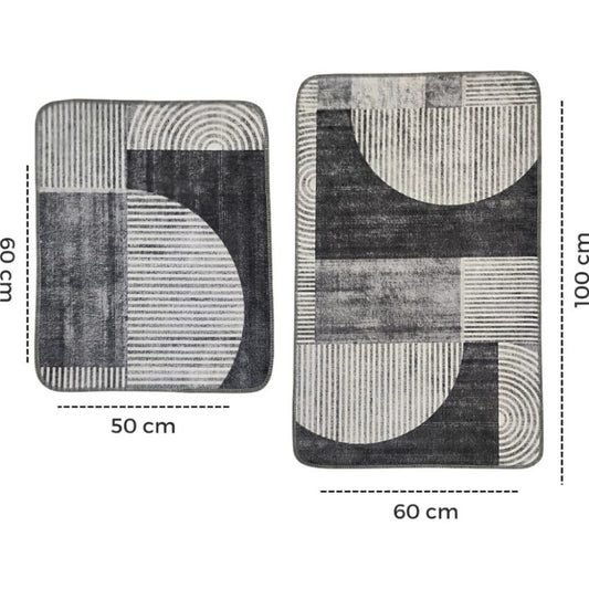 Miqna 2-tlg. rutschfestes Badteppich Set , waschbar (60x100 & 50x60 cm)