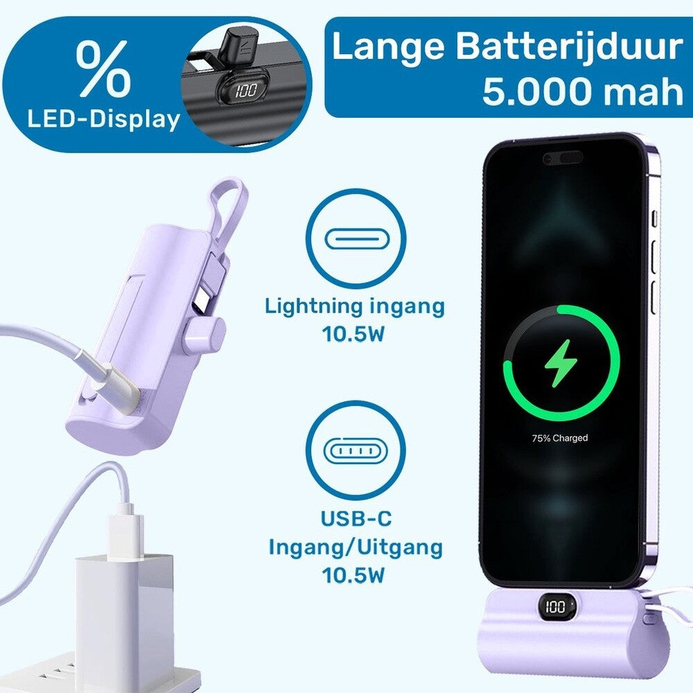 UFUZON Mini Powerbank 5k mah-Lila