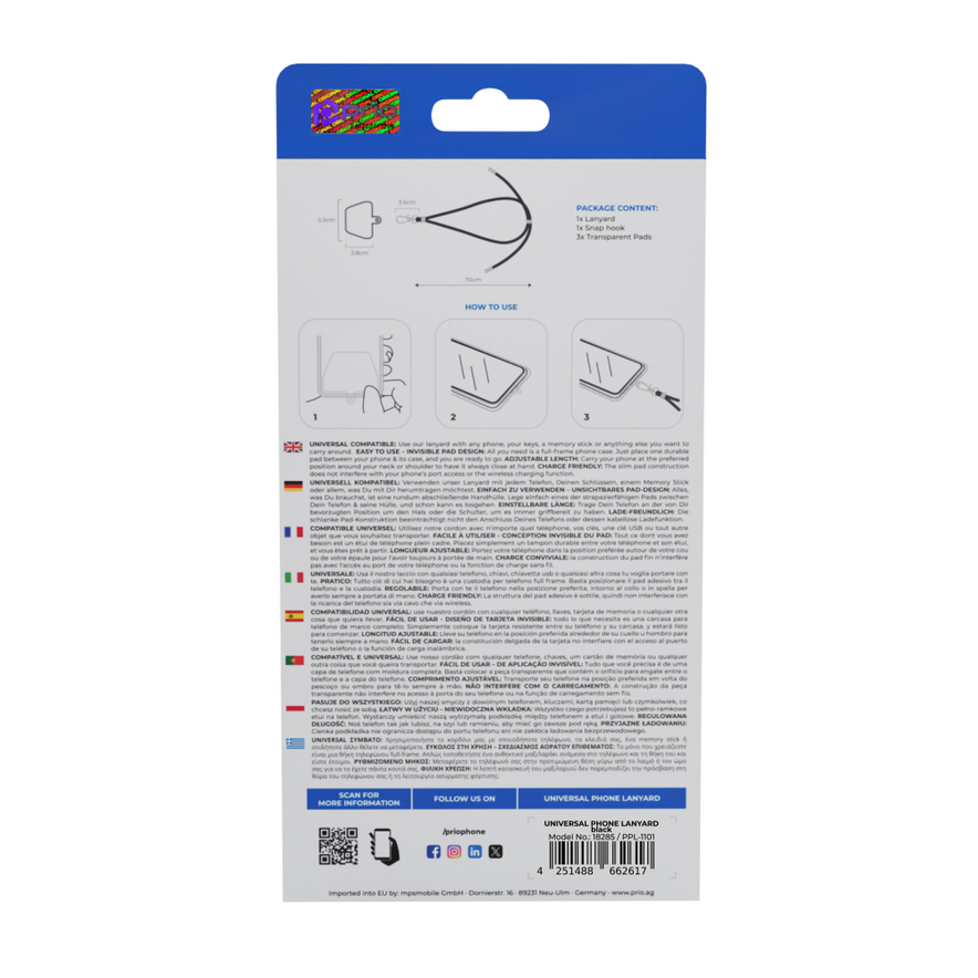 prio Universelles Handy-Umhängeband 0,7 m schwarz