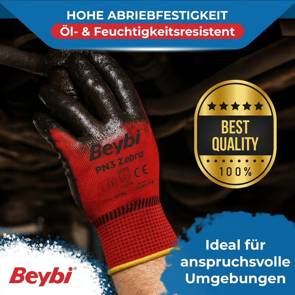 12 Paar Arbeitshandschuhe, Polyester, Rot und Schwarz