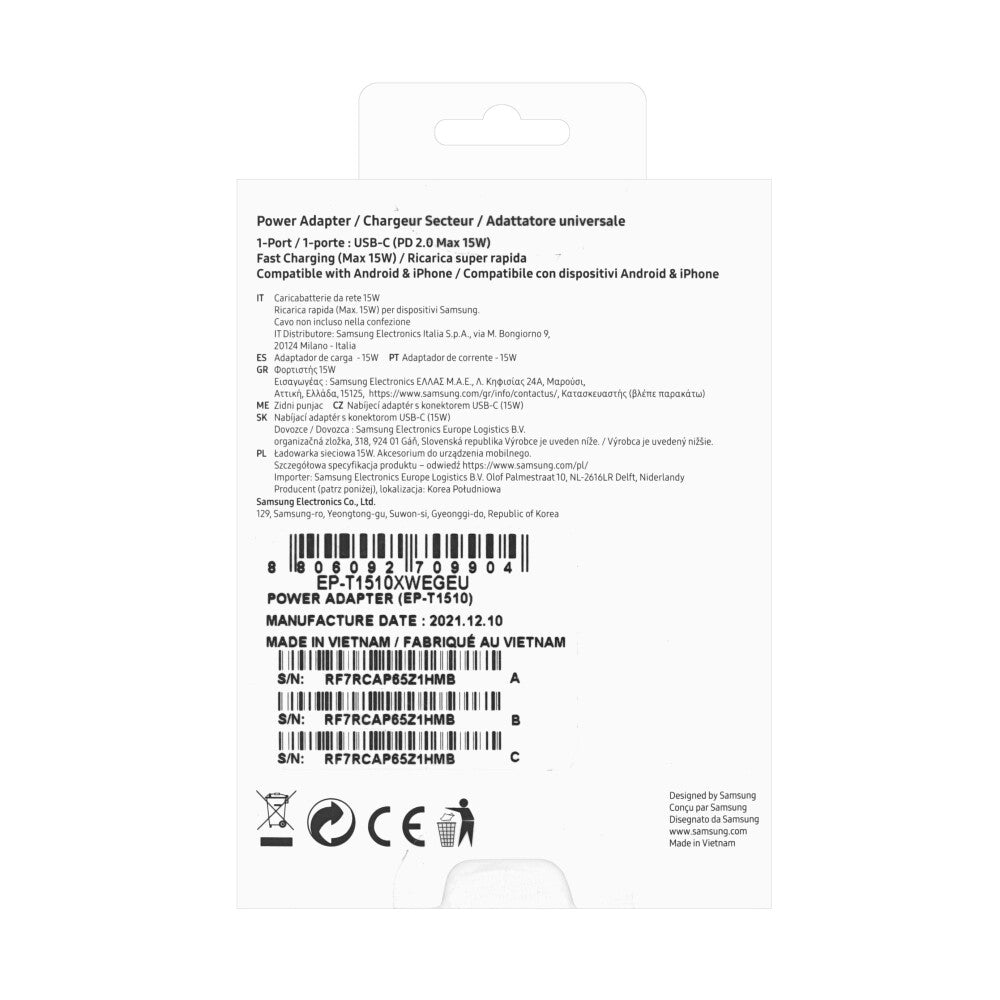 Original Samsung Schnellladegerät 15W USB Netzteil Stecker weiß EP-T1510XWEGEU