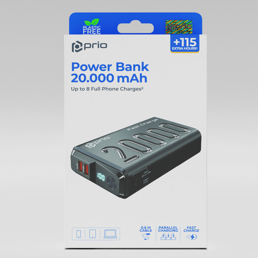 prio Schnelllade (22.5W SCP / 20W PD / QC3.0 ) Powerbank 20.000mAh schwarz