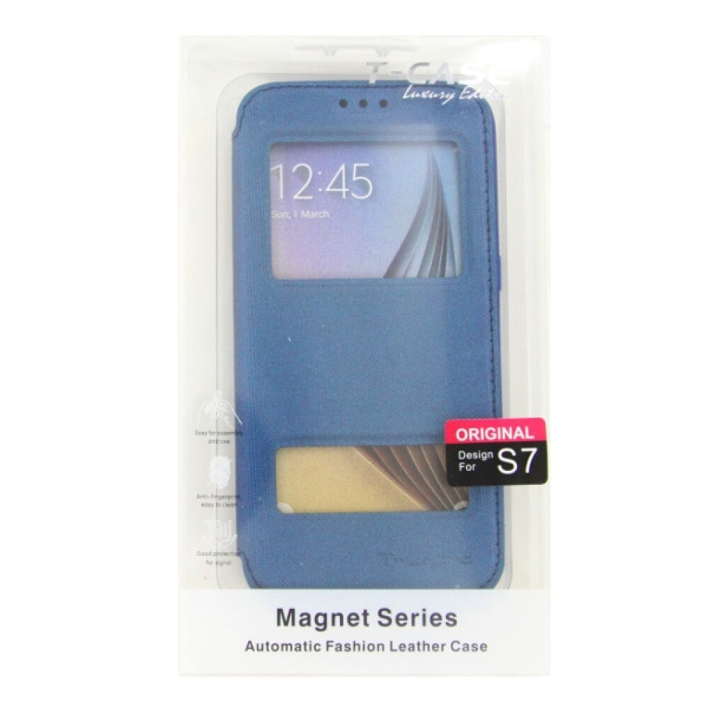 T-CASE Lux Magnet Flip Schutzhülle Samsung S7 Edge blau
