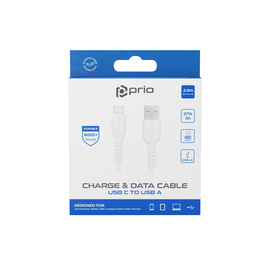 prio High-Speed Charge & Sync USB C zu USB A Kabel 3A 2 m weiß